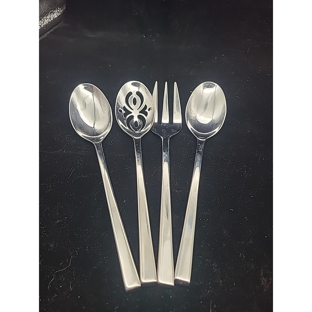 4pc Serving Spoon‎ Meat Fork Pierced Slotted Food Network CHIVE Stainless China